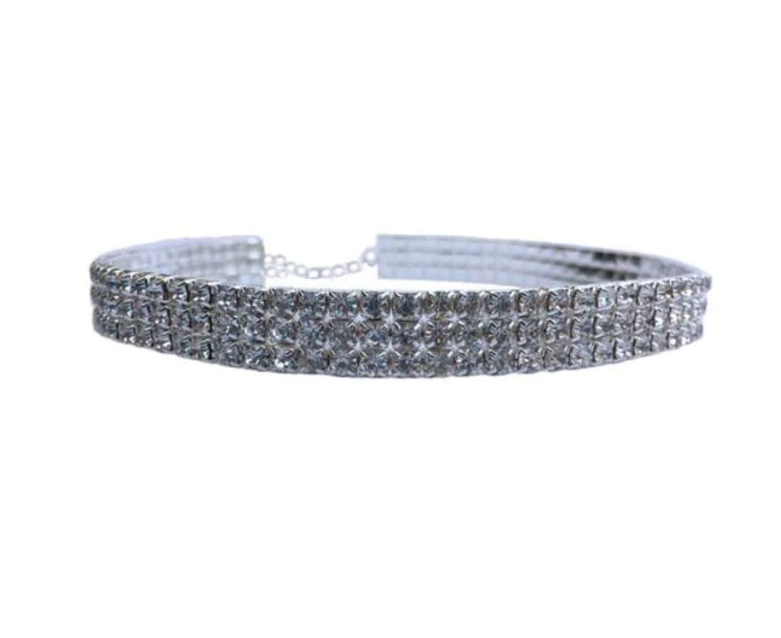 Rhinestone Stretch Choker - 3 Row