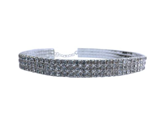 Rhinestone Stretch Choker - 3 Row